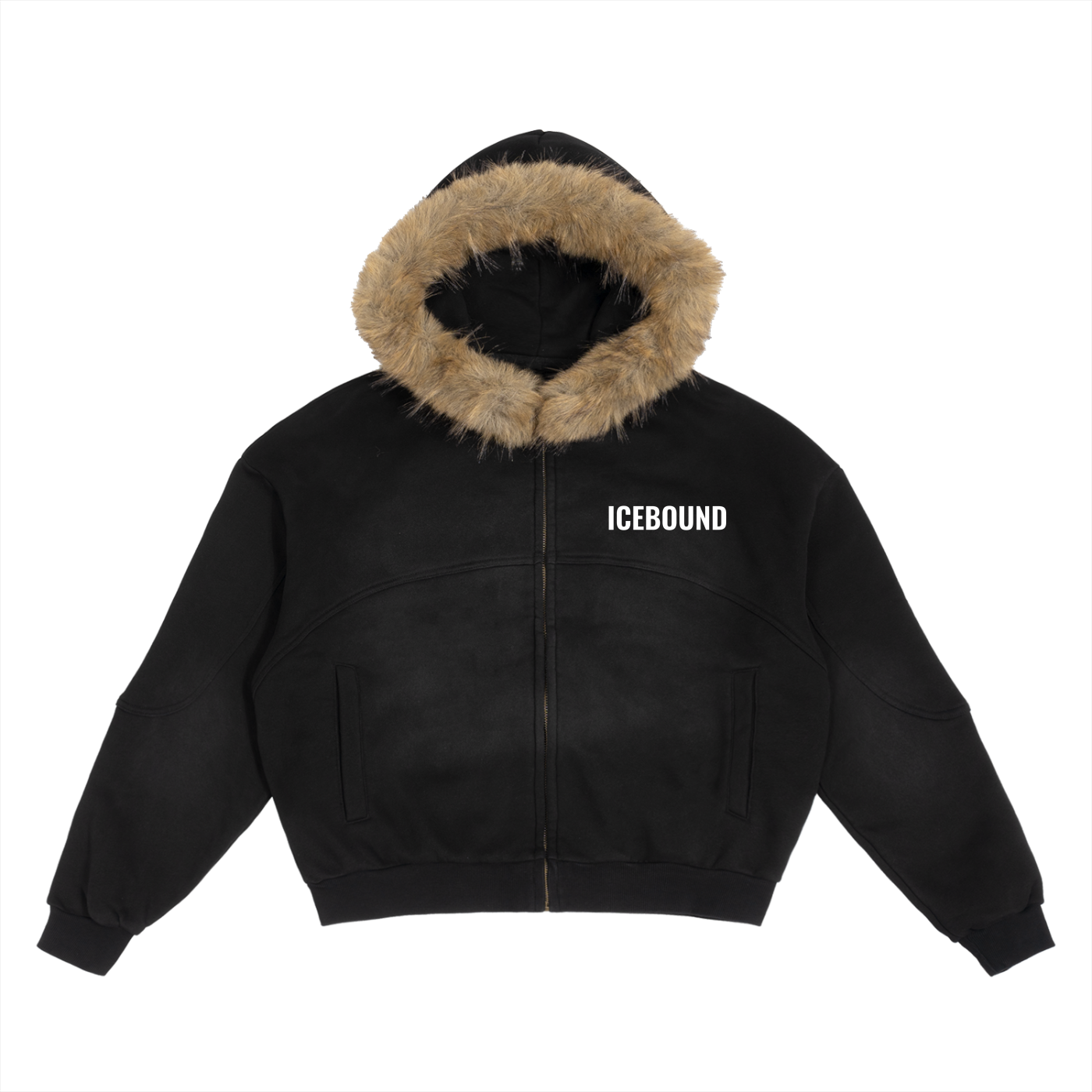 ICEBOUND Unisex Sun Fade Boxy Detachable Fur Hoodie