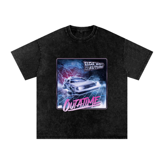 OUTATIME (B.T.T.F)  Unisex Snow Washed Oversized Cotton T-Shirt